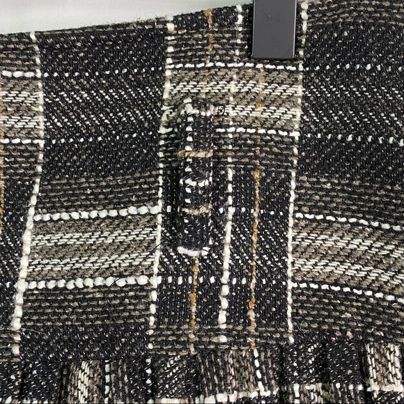ZARA Black Plaid Wool Blend Pleated Skirt Large - Picture 2 of 7
